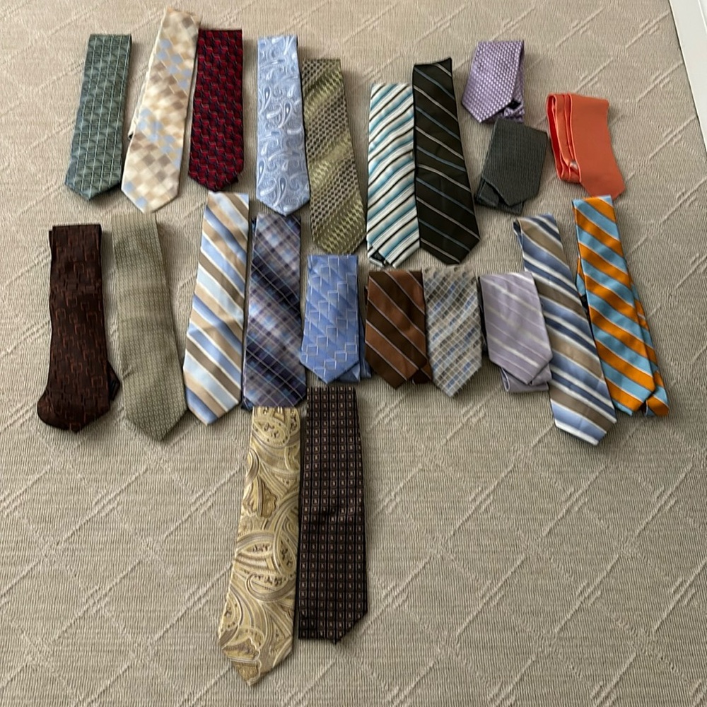 Lot of 22 adult sized ties, all different colors and patterns